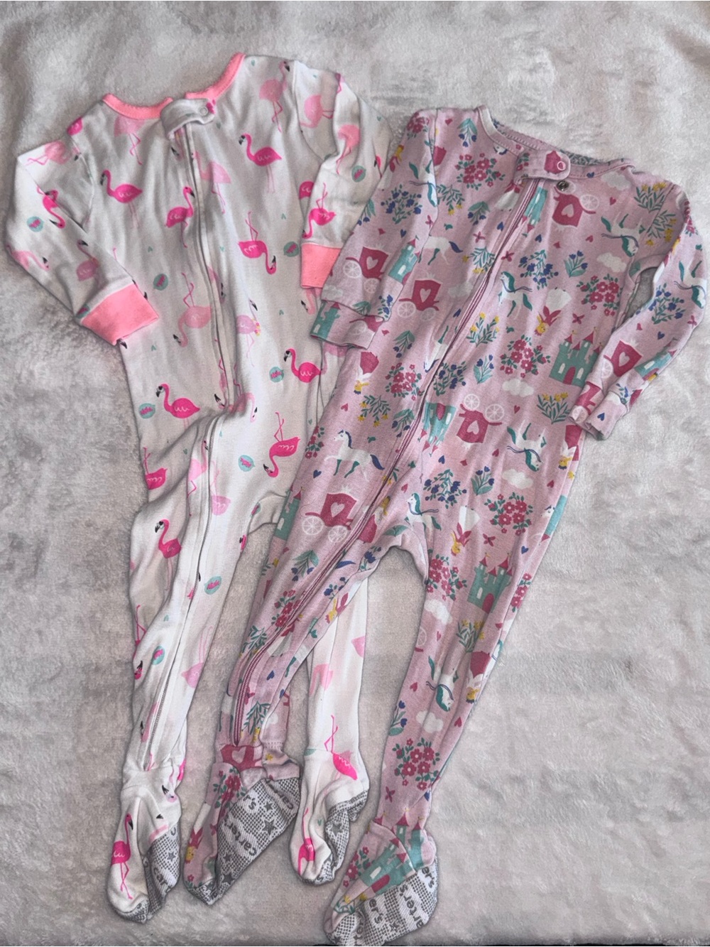 Carter's Pink & White Flamingo and Princess Footed Pajama Set
